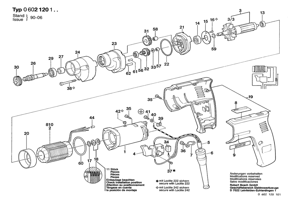 Section 1 Diagram and Parts List for 0602120104  Bosch Drill