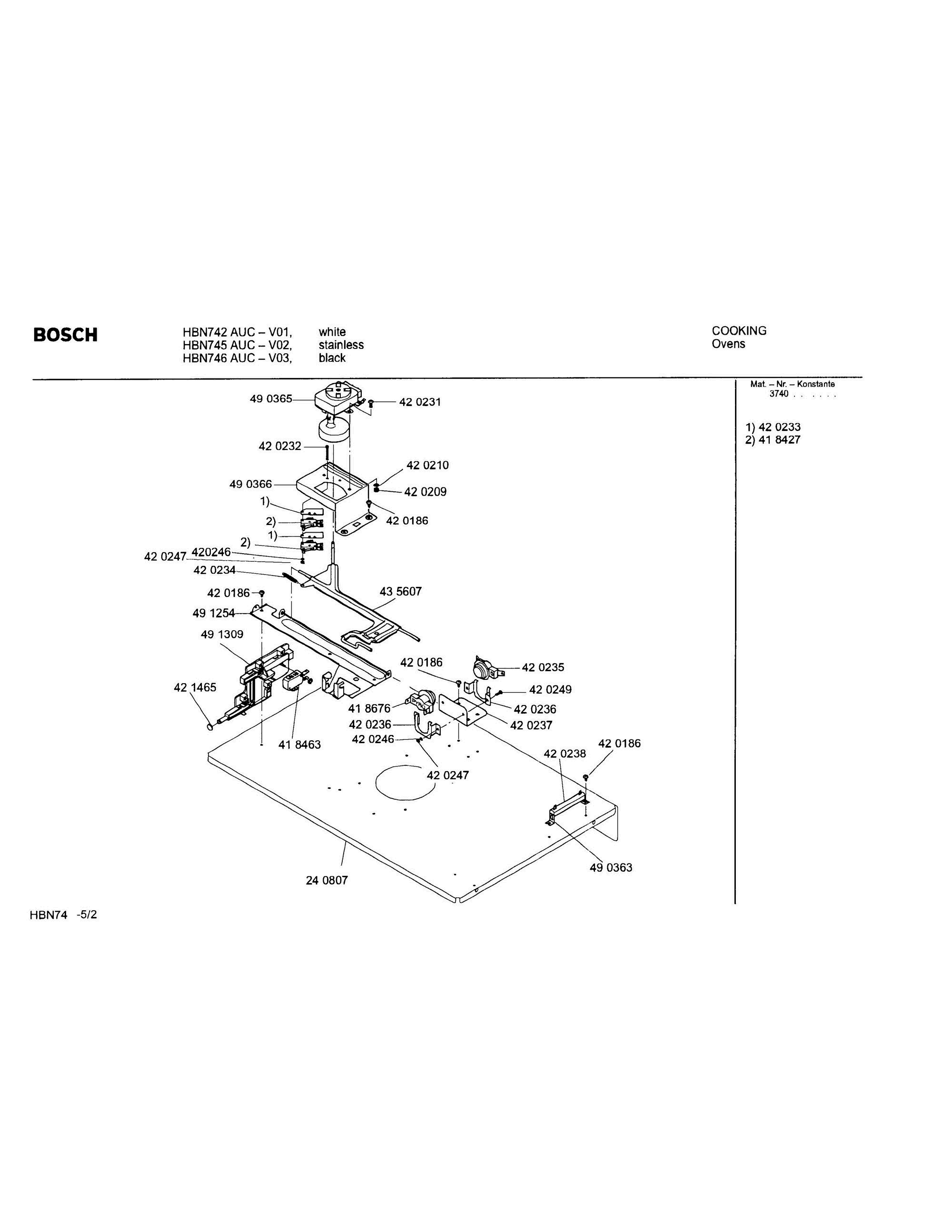 02 - PLENUM Diagram and Parts List for HBN742AUC(FD8207-)  Bosch Wall Oven