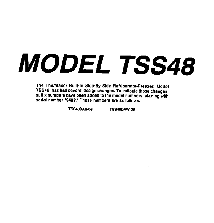 Front Cover Diagram and Parts List for TSS48DAW-06  Thermador Refrigerator