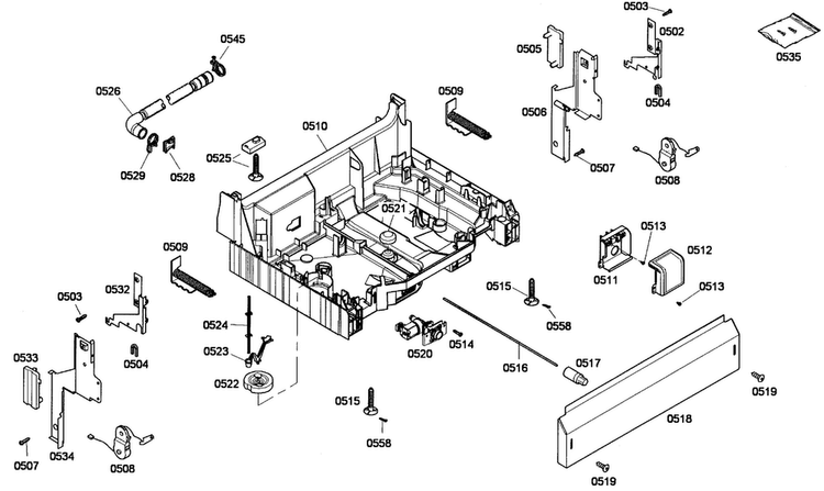 Base Assy Diagram and Parts List for SHE33P05UC 56 Bosch Dishwasher