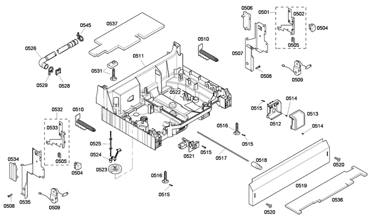 Base Assy Diagram and Parts List for SHE45C02UC 50 Bosch Dishwasher