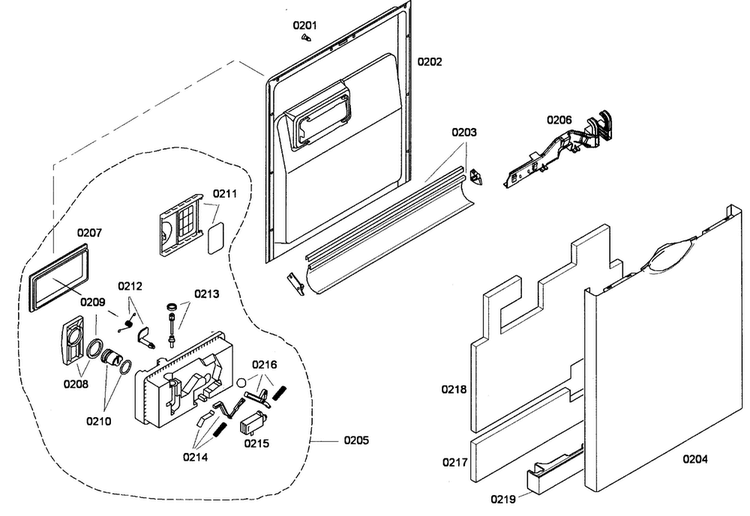 Door Asy Diagram and Parts List for SHE44C02UC 48 Bosch Dishwasher