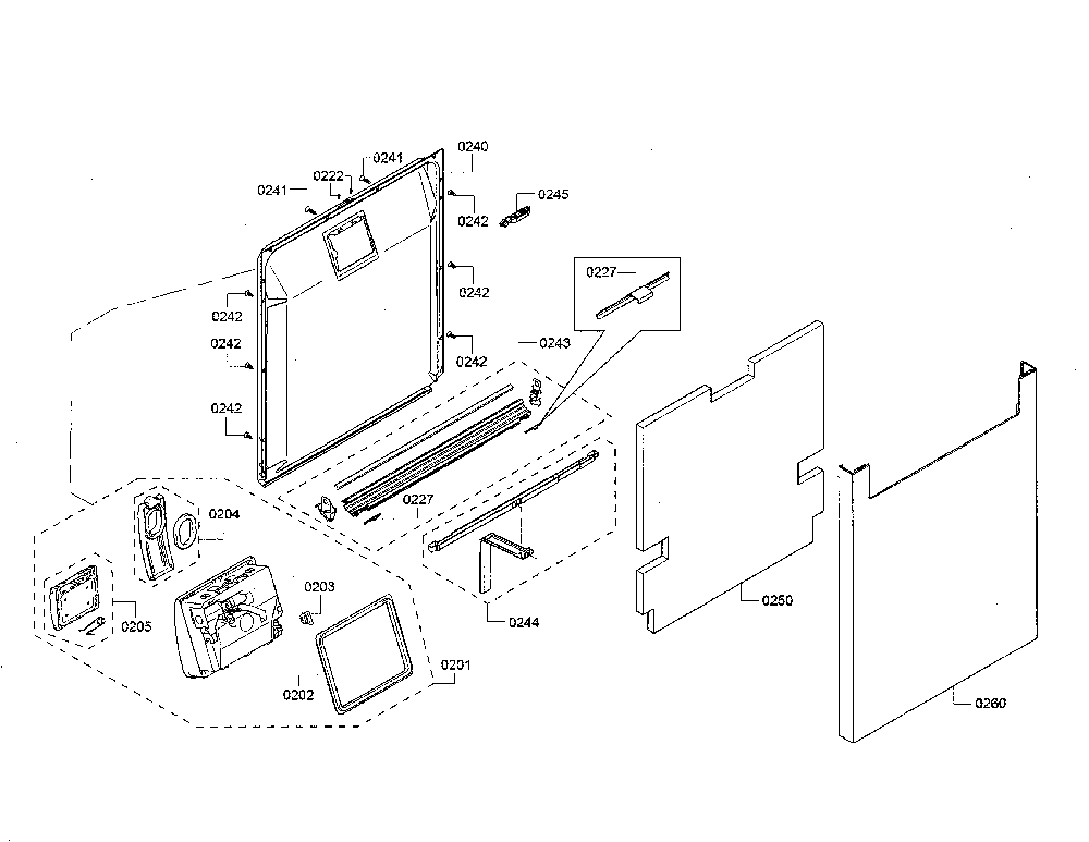 Door/dispenser Diagram and Parts List for SHE863WF2N 01 Bosch Dishwasher