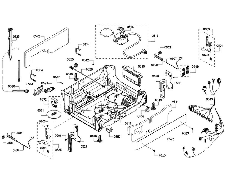 Base Section Diagram and Parts List for SHP7PT55UC 07 Bosch Dishwasher