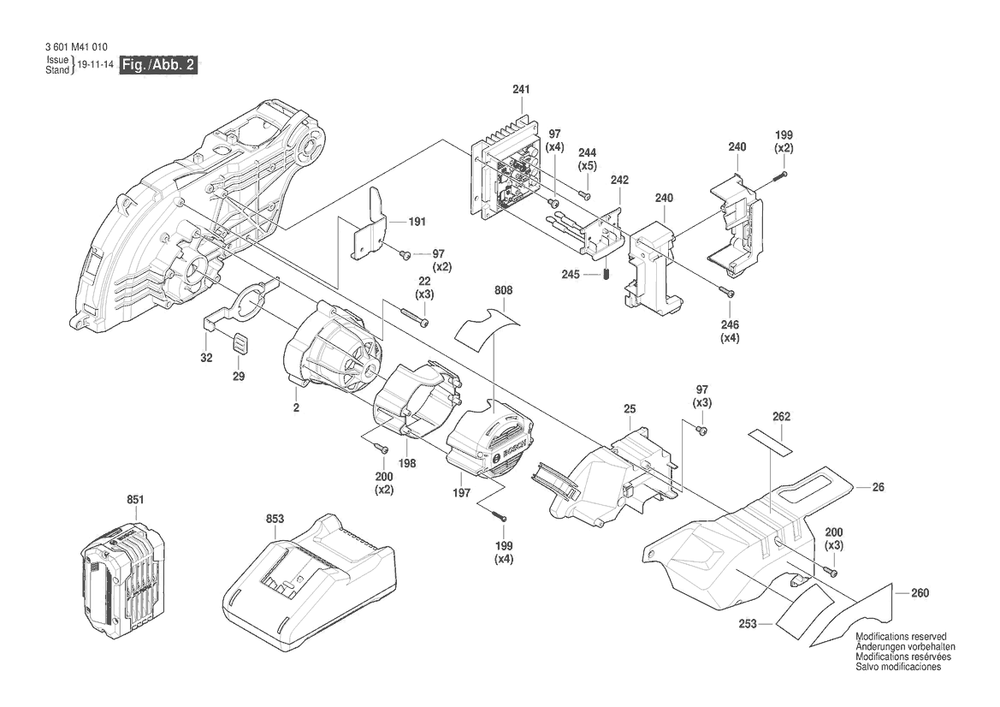 Section 2 Diagram and Parts List for 3601M41010  Bosch Miter Saw