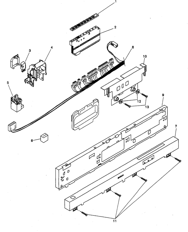 Fascia Panel Diagram and Parts List for SHU9952UC 12 Bosch Dishwasher