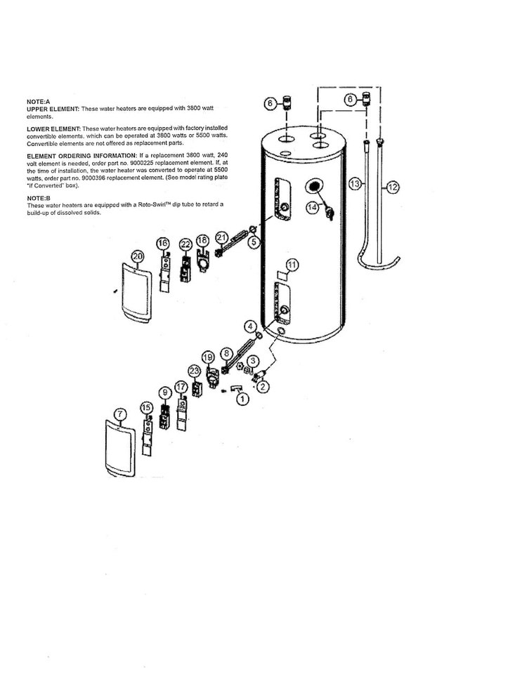 Water Heater Diagram and Parts List for 153326764  Kenmore Water Heater