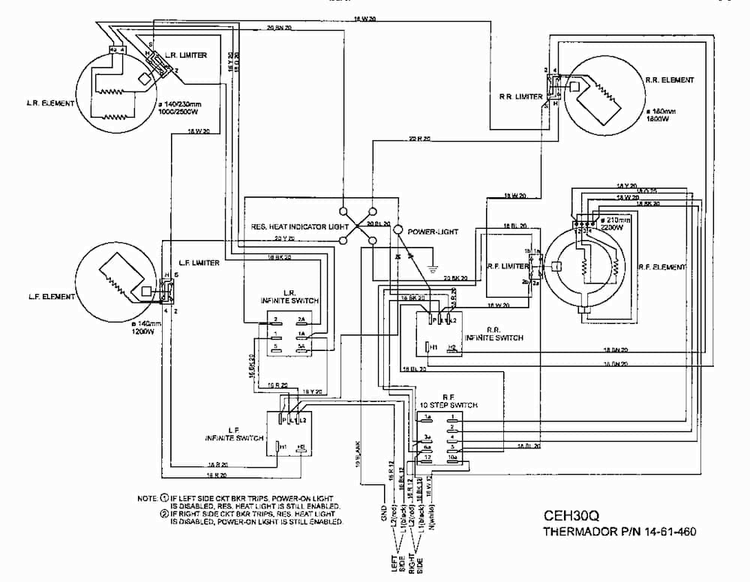 Wiring Diagram Diagram and Parts List for CEH365Q  Thermador Cooktop