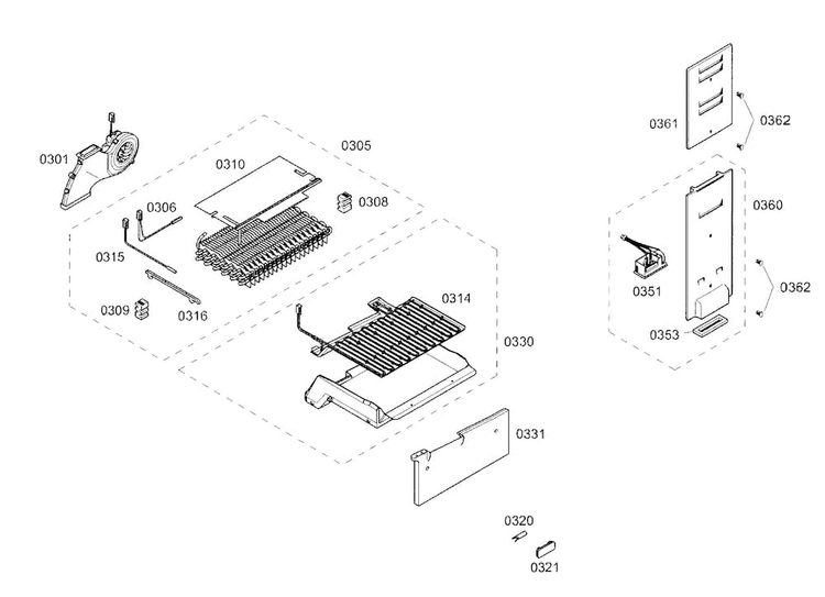 Evap Diagram and Parts List for B10CB80NVB 01 Bosch Refrigerator