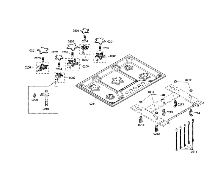 Cooktop Diagram and Parts List for SGS305FS 01 Thermador Cooktop