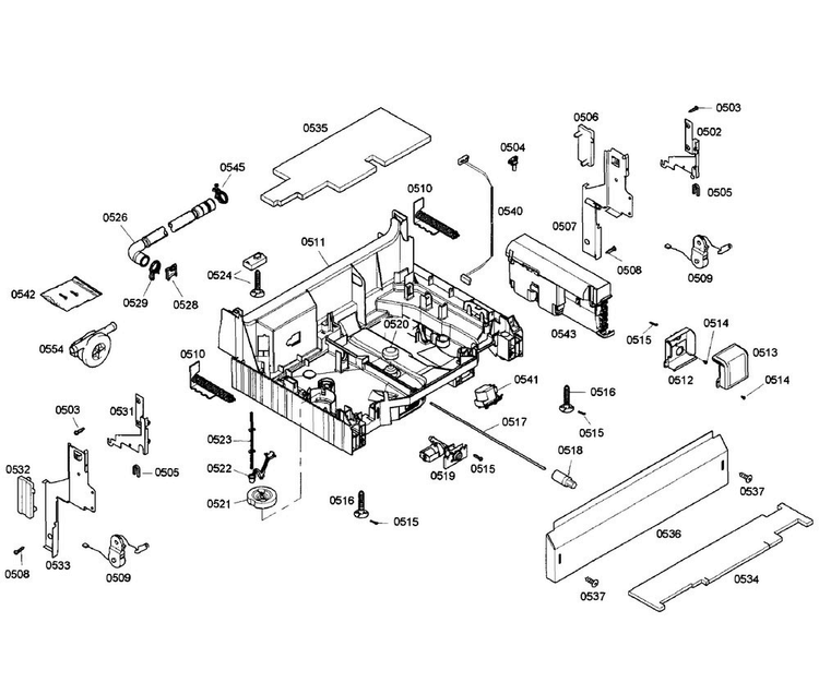 Base Section Diagram and Parts List for SHX55M05UC 50 Bosch Dishwasher