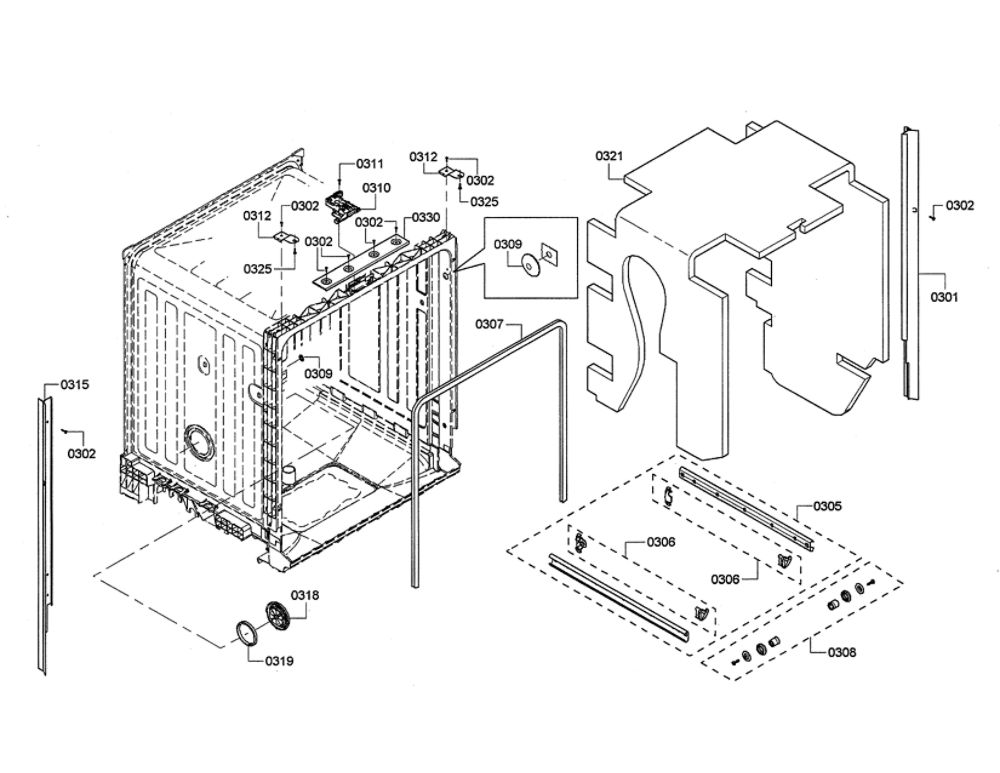 Tub Diagram and Parts List for SHE3ARL5UC 07 Bosch Dishwasher