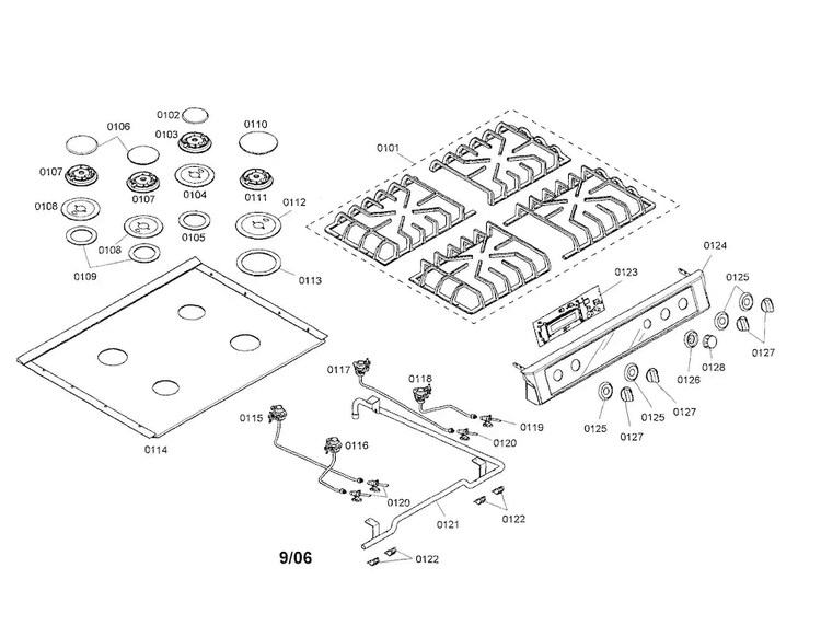 Cooktop Diagram and Parts List for HDI7282U 01 Bosch Range