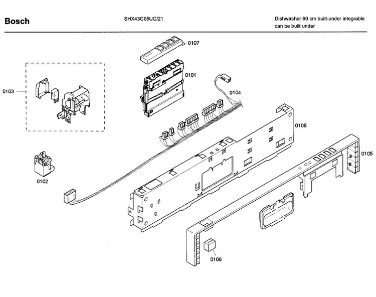 Control Panel Diagram and Parts List for SHX43C05UC 21 Bosch Dishwasher
