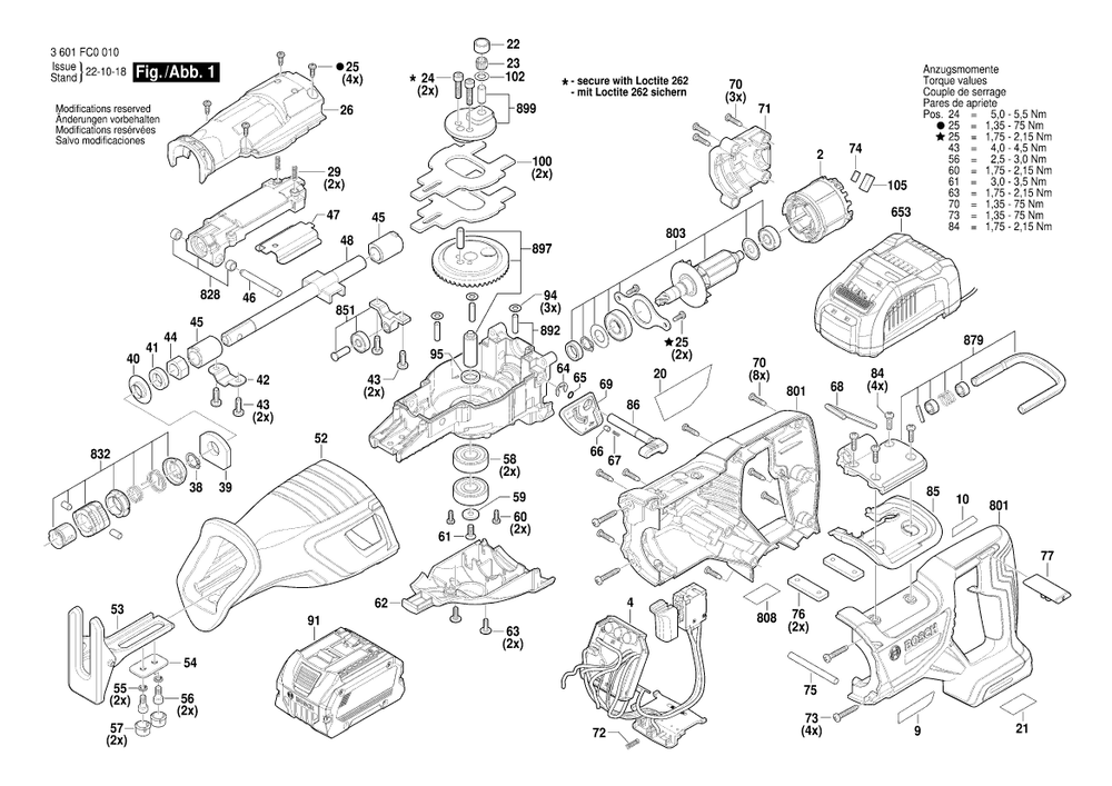 Diagram Diagram and Parts List for GSA18V-110 3 601 FC0 010 Bosch Reciprocating Saw