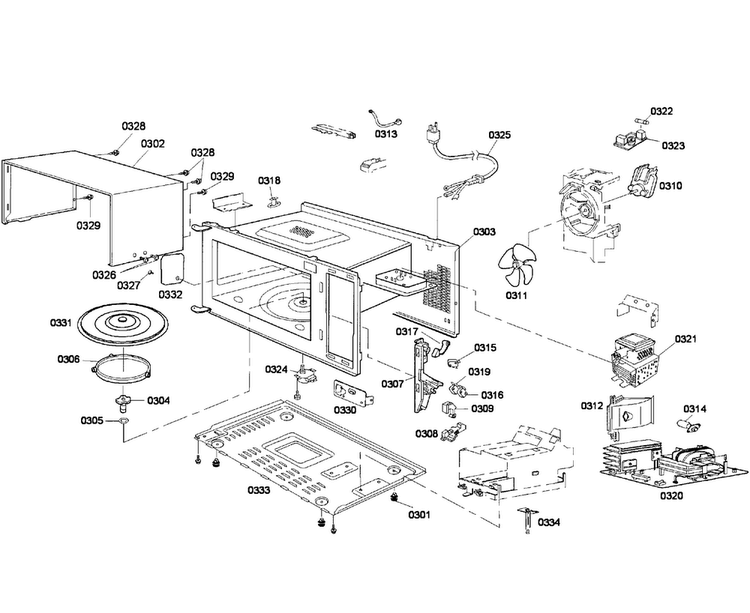 Cabinet Assy Diagram and Parts List for HMB5050 02 Bosch Microwave