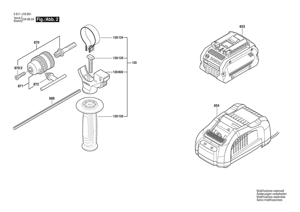Section 2 Diagram and Parts List for 3611J19011  Bosch Hammer Drill