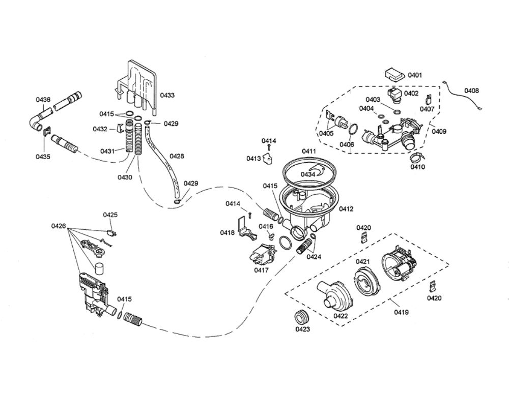 Heater/Water Inlet/Pump Diagram and Parts List for SHX45P05UC 57 Bosch Dishwasher
