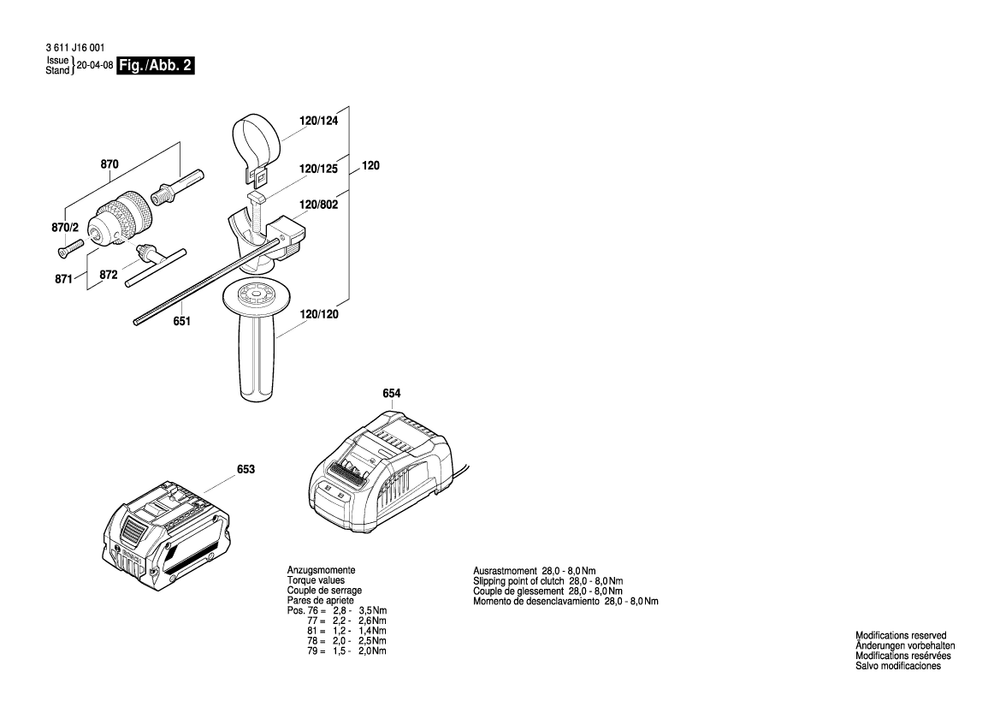 Diagram 2 Diagram and Parts List for GBH18V-26D 3 611 J16 050 Bosch Hammer Drill