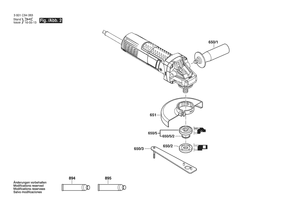 Section 2 Diagram and Parts List for GWS750-125 3601C94262 Bosch Angle Grinder