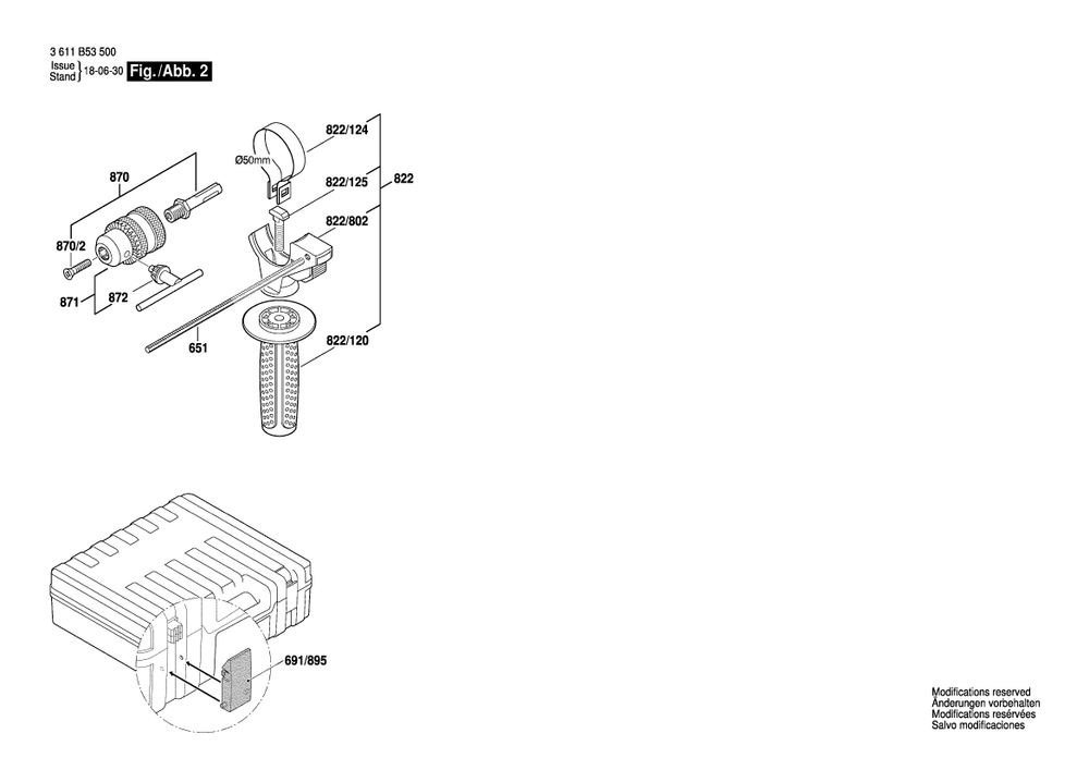 Diagram 2 Diagram and Parts List for GBH2-25 3 611 B53 560 Bosch Hammer Drill