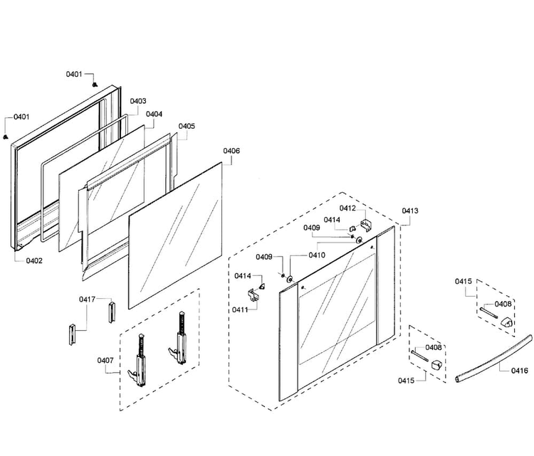 Door Upper Diagram and Parts List for HBN5650UC 04 Bosch Wall Oven