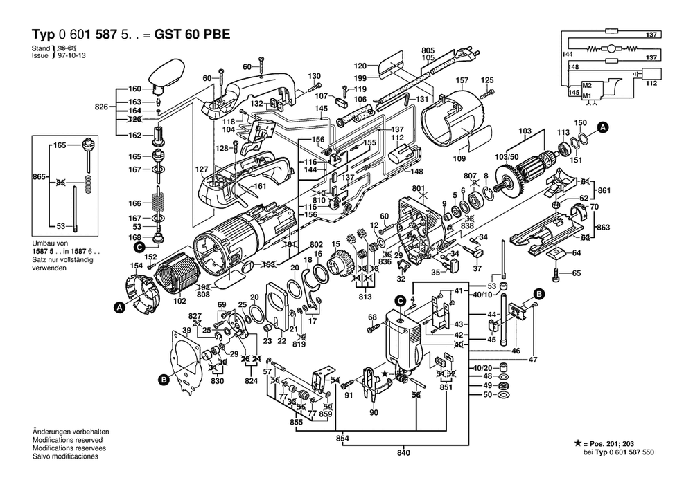 Section 1 Diagram and Parts List for GST125-1AELB 0601587532 Bosch Jig Saw