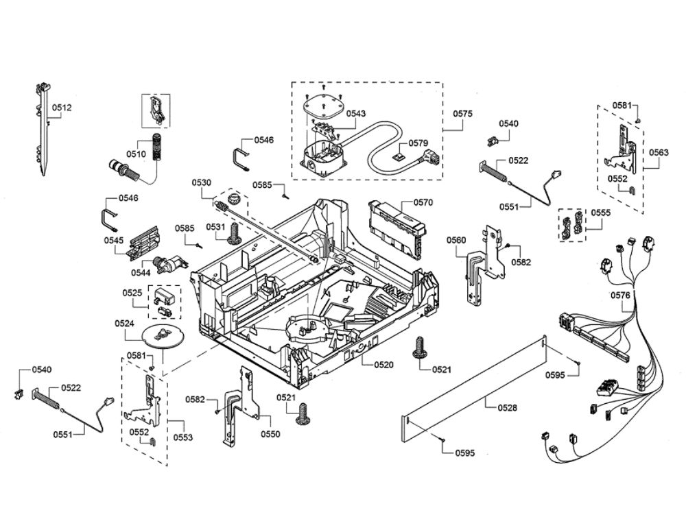Base/Power Cord Diagram and Parts List for SHE863WF6N 01 Bosch Dishwasher