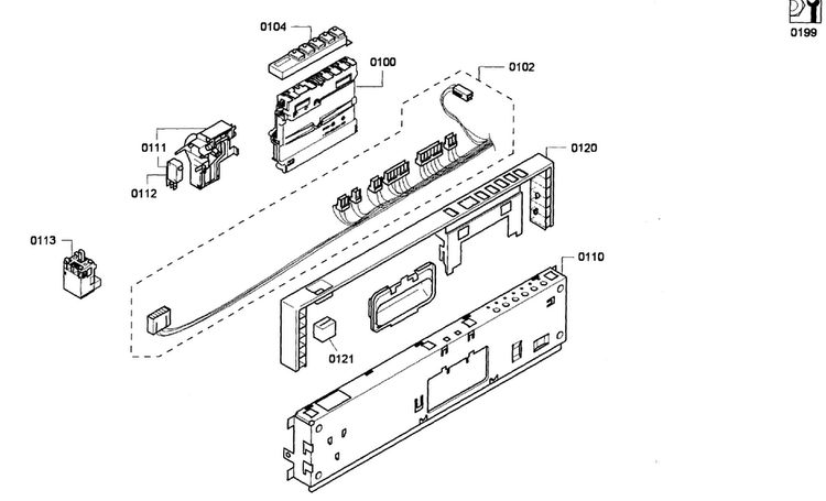 Front Panel Diagram and Parts List for SRX53C15UC 01 Bosch Dishwasher