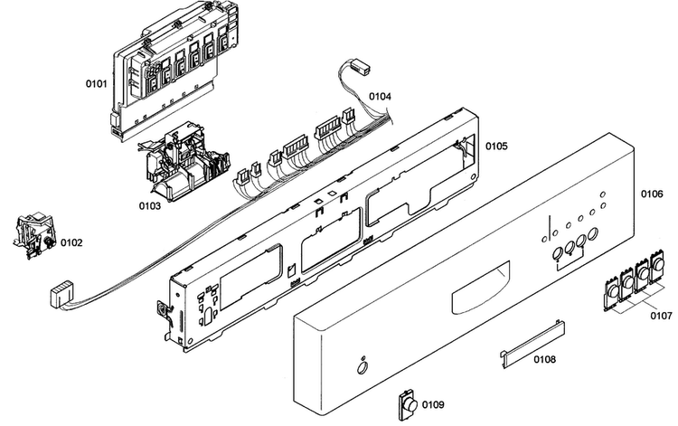 Front Panel Diagram and Parts List for SHE42L12UC 22 Bosch Dishwasher