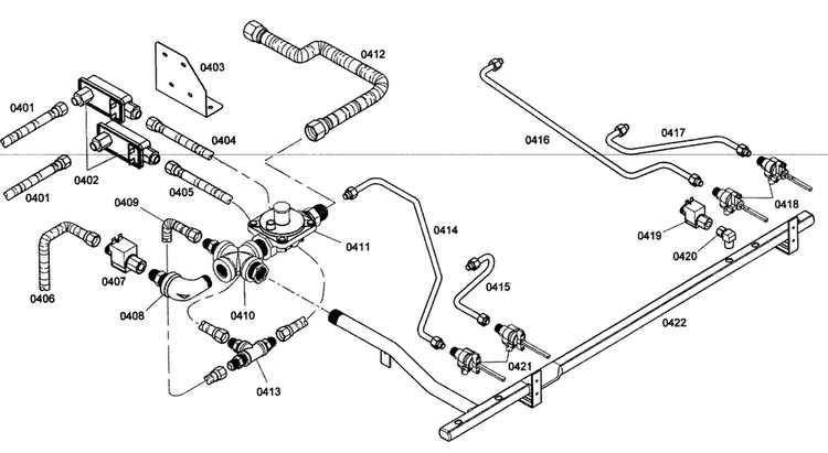Gas Supply Diagram and Parts List for PRL364ELG02  Thermador Range