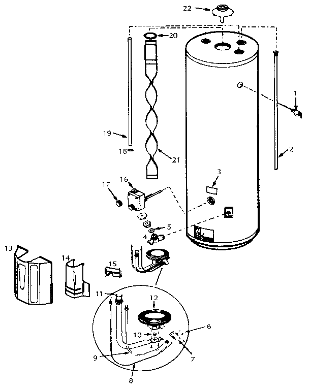 Replacement Parts Diagram and Parts List for 153334851  Kenmore Water Heater