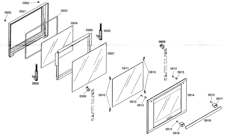 Oven Door Diagram and Parts List for MEM301ES01  Thermador Microwave