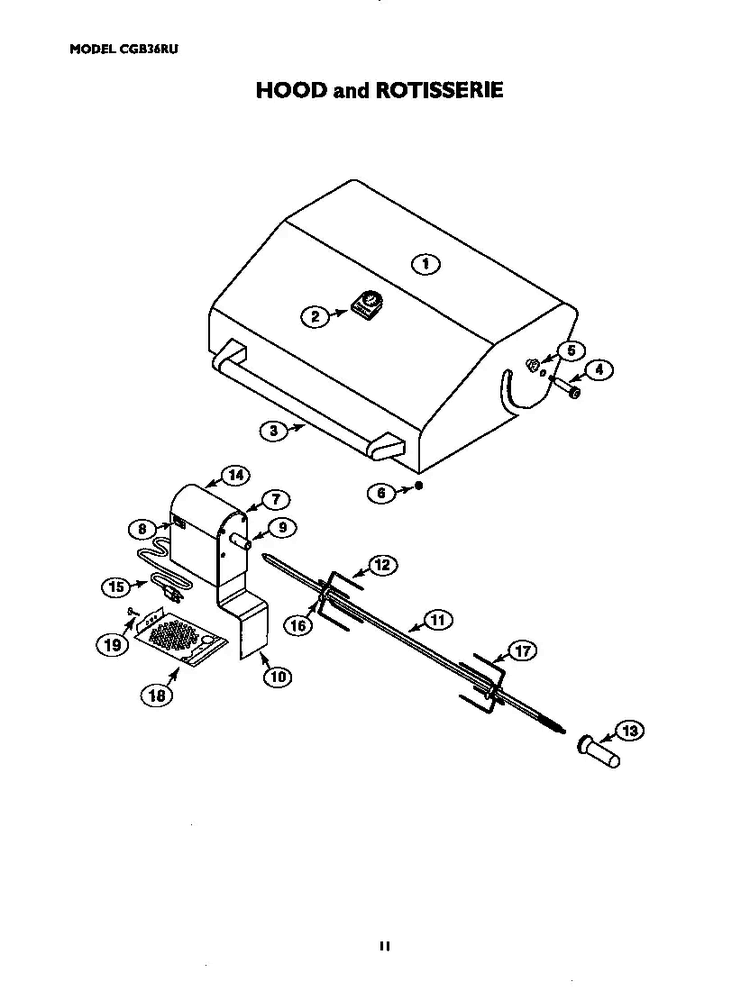 Hood And Rotisserie Diagram and Parts List for CGB36RU  Thermador Grill