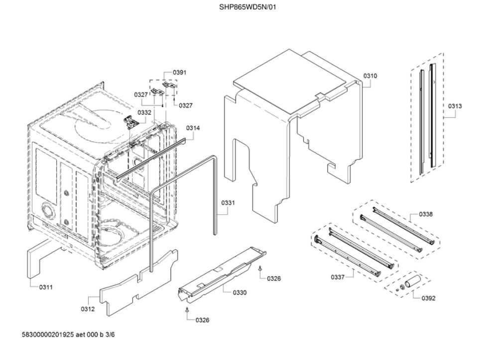 Tub/Trim Diagram and Parts List for SHP865WD5N 01 Bosch Dishwasher