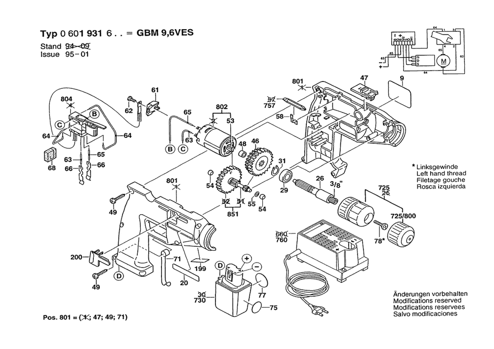 Section 1 Diagram and Parts List for 0601931627  Bosch Cordless Drill