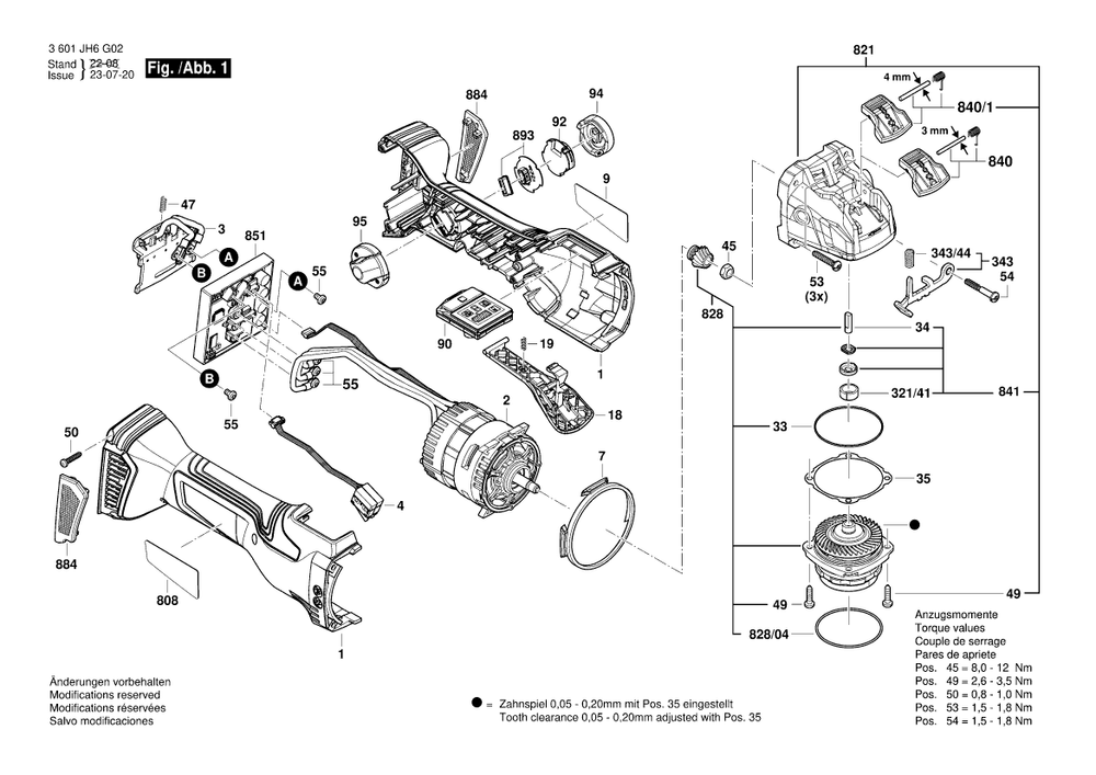 Diagram 1 Diagram and Parts List for GWX18V-15PSC 3 601 JH6 G02 Bosch Angle Grinder