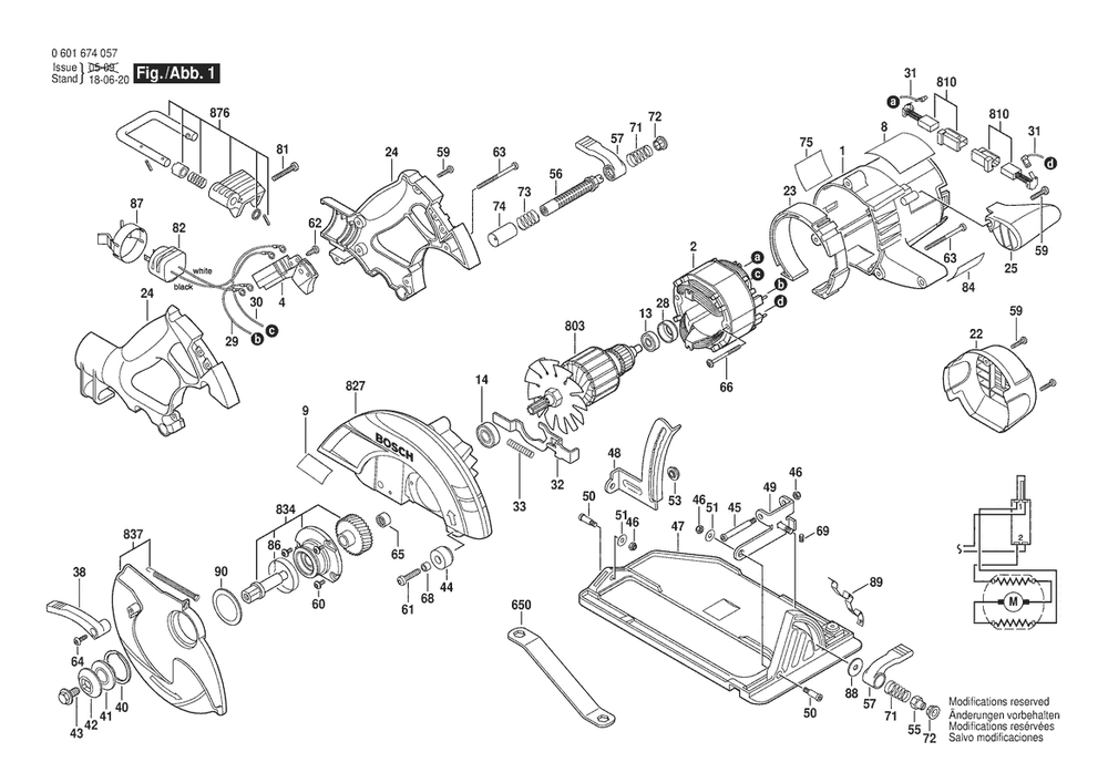 Section 1 Diagram and Parts List for 0601674057  Bosch Circular Saw