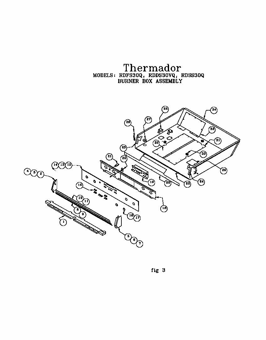 Burner Box Assembly (rdds30vqb(prior-9707)) (rdfs30(prior-9708)) (rdss30(prior-9707)) Diagram and Parts List for RED30VQW PRIOR-9708 Thermador Range