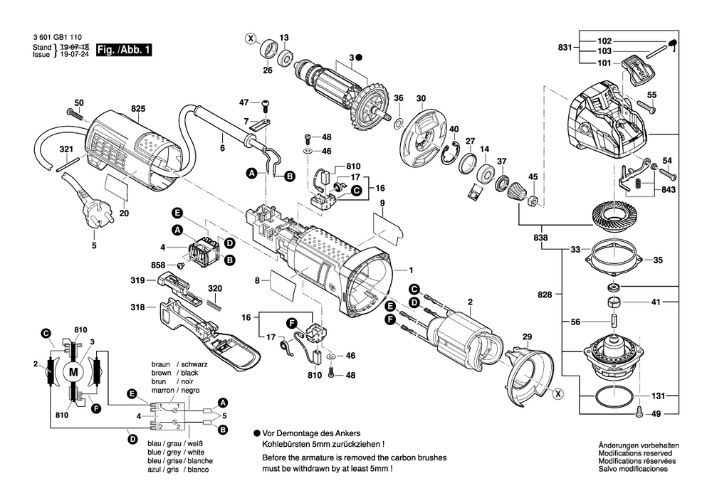 Page 1 Diagram and Parts List for GWX10-45PE 3601GB1110 Bosch Angle Grinder