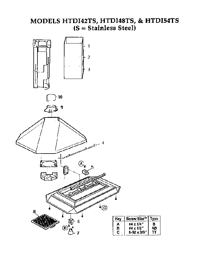 Range Hood Diagram and Parts List for HTDI  Thermador Range Hood
