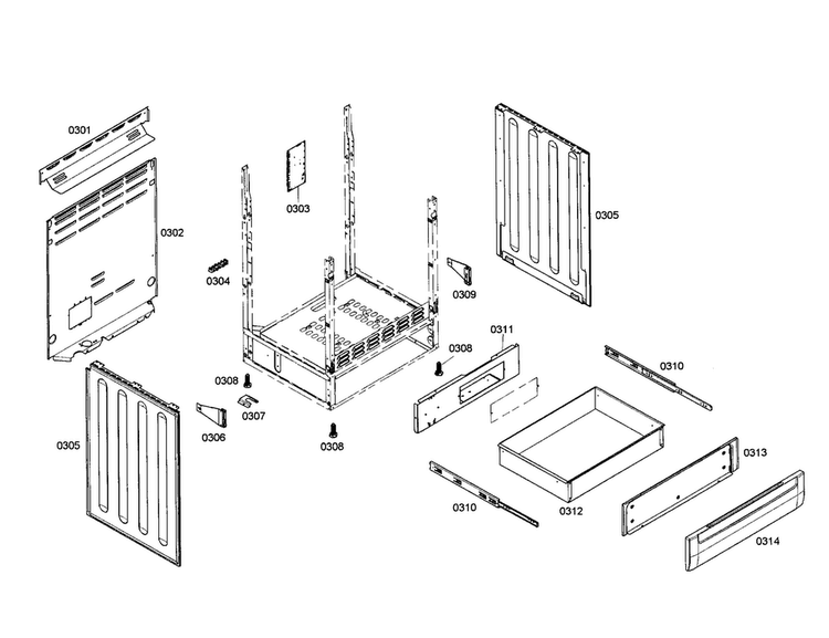 Cabinet/drawer Diagram and Parts List for HES5022U 01 Bosch Range