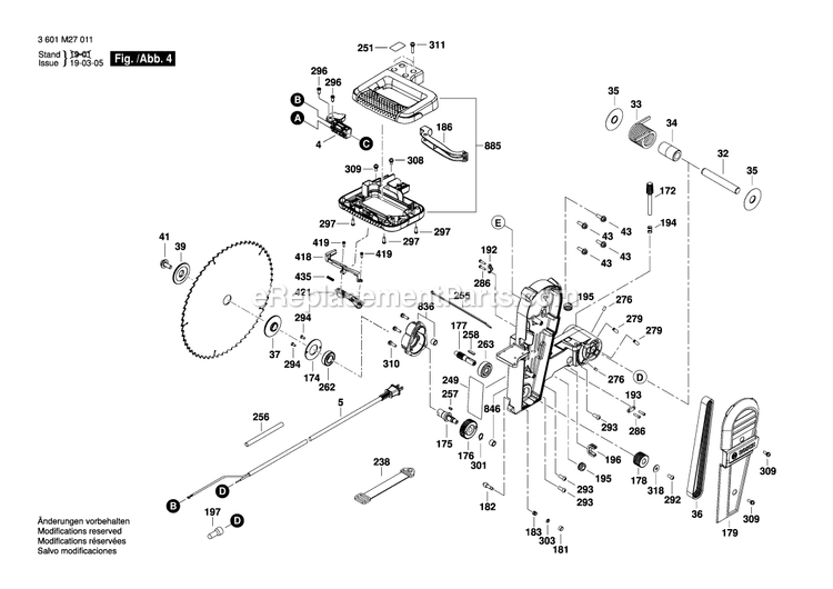 Page 4 Diagram and Parts List for CM10GD 3601M27011 Bosch Miter Saw
