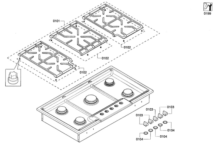 Control Assy Diagram and Parts List for NGM3654UC 01 Bosch Cooktop