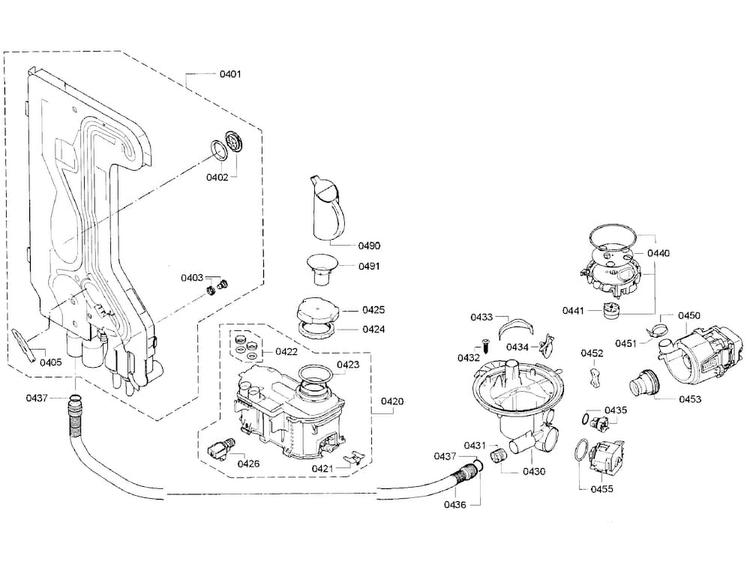Pump Section Diagram and Parts List for SHE9PT55UC B4 Bosch Dishwasher