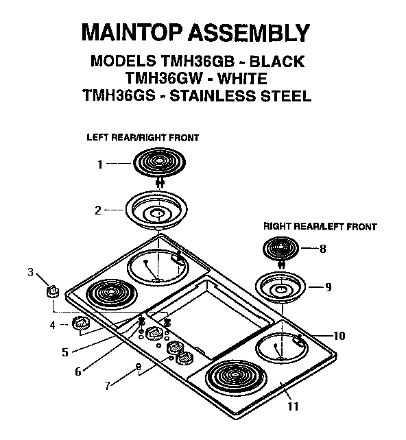 Section 6 Diagram and Parts List for THM36GS  Thermador Cooktop