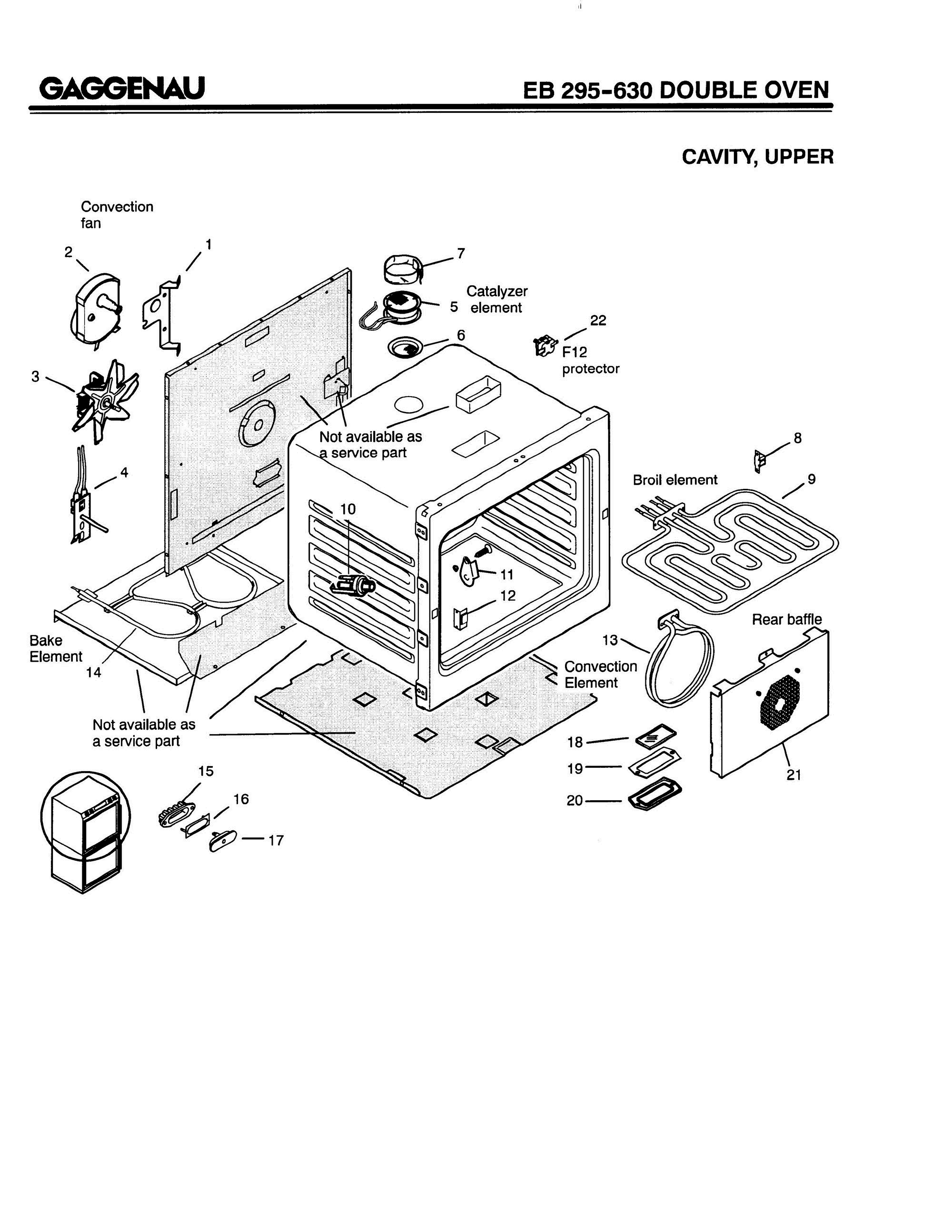 02 - CAVITY, UPPER Diagram and Parts List for EB295-630  Bosch Range