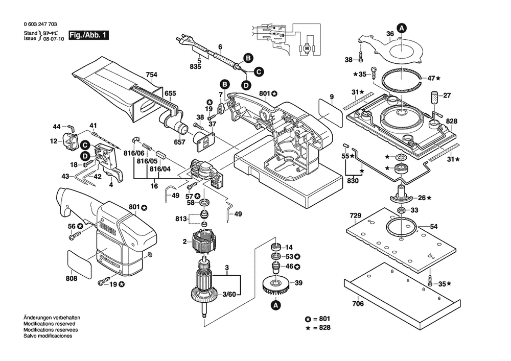 Section 1 Diagram and Parts List for PSS23AE 0603247732 Bosch Orbital or Palm Sander