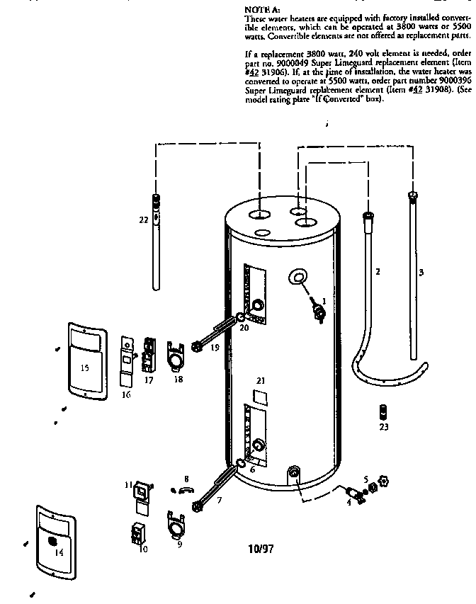 Replacement Parts Diagram and Parts List for 153314371  Kenmore Water Heater