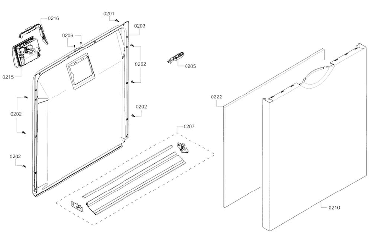 Door Diagram and Parts List for SHE3AR52UC 21 Bosch Dishwasher